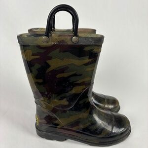 Western Chiefs, Rubber Green Camouflage Rain Boots Boys Size12, Led Lights